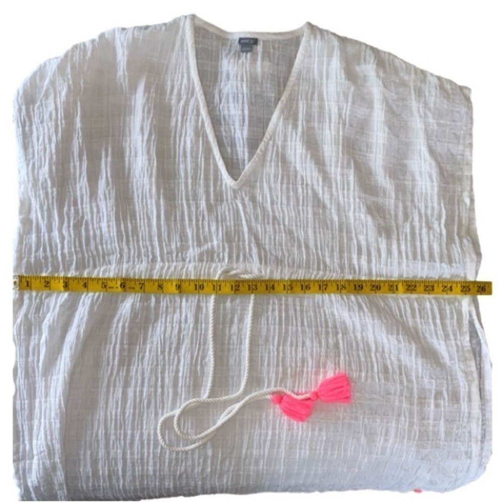 AERIE Coverup Beach Pool Oversized Drawstring Pink Tassels White Womens XS-S - Picture 9 of 12